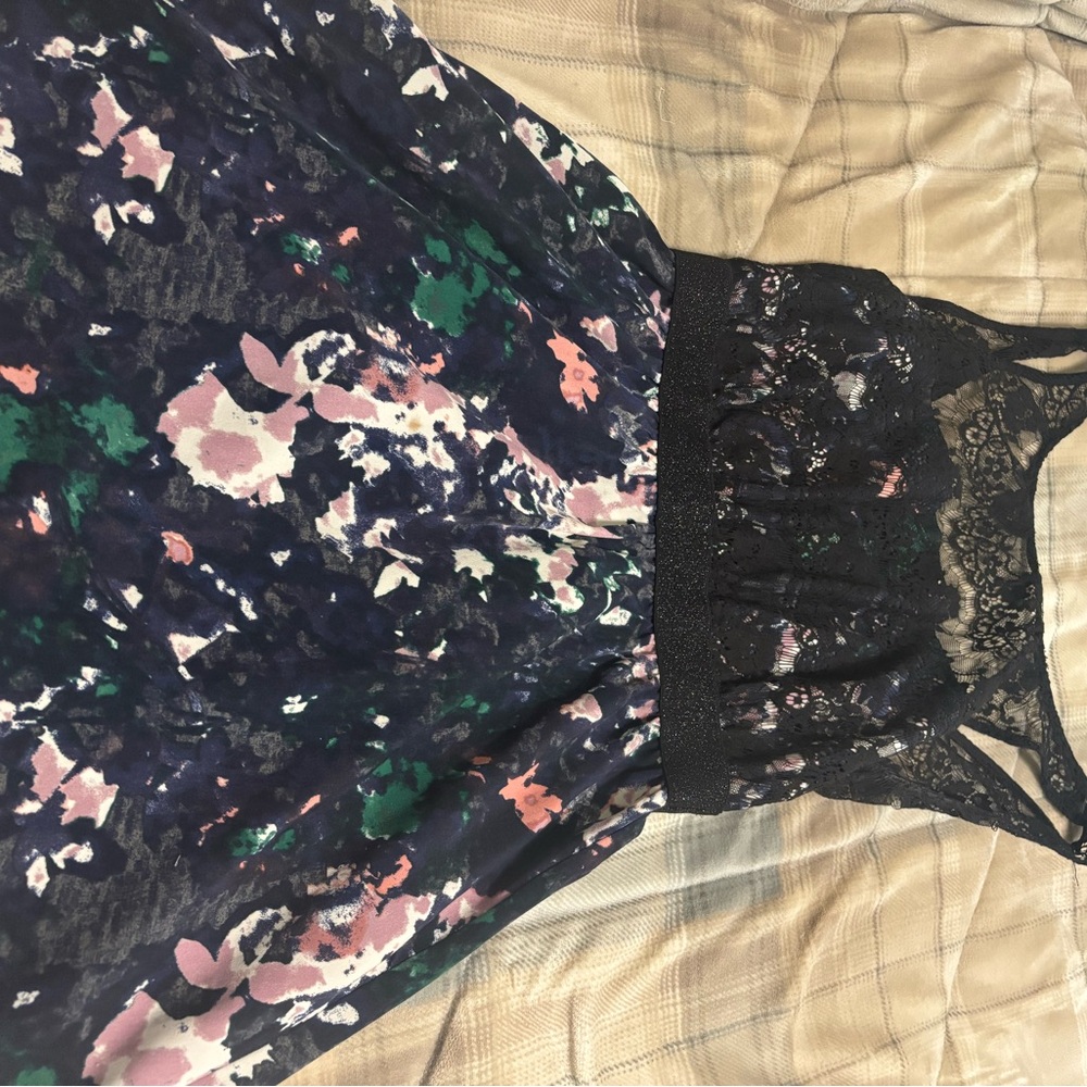Kimchi Blue Floral Lace Midi Dress - Black, Pink, Green